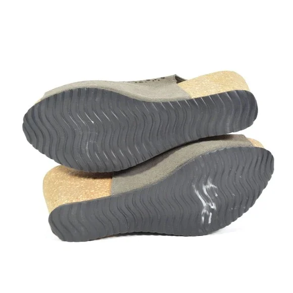 Bio Gold Taupe Suede Cut Out Cork Wedge Slingback Open Toe Sandals Sz 8 - Picture 6 of 6